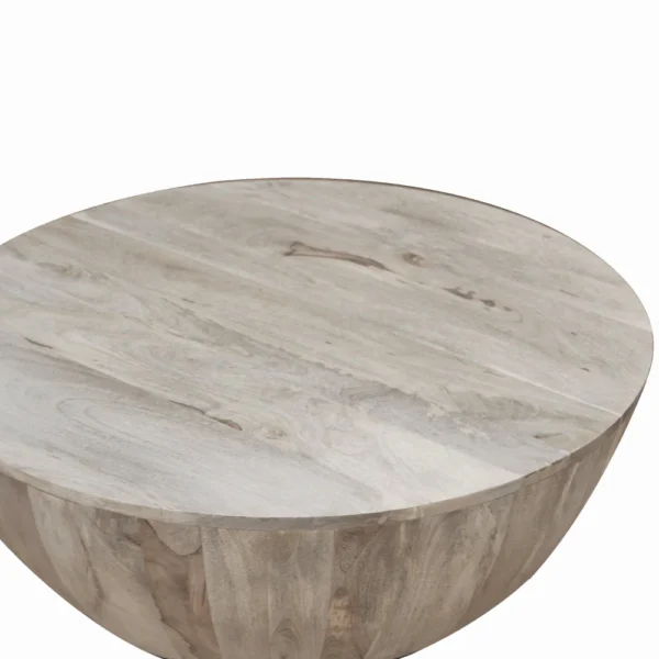 UPT-32181_3 Arthur 35.5 Inch Round Mango Wood Coffee Table, Subtle Grains, Distressed White