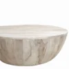 UPT-32181_4 Arthur 35.5 Inch Round Mango Wood Coffee Table, Subtle Grains, Distressed White