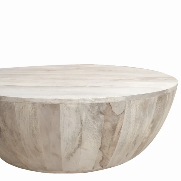 UPT-32181_4 Arthur 35.5 Inch Round Mango Wood Coffee Table, Subtle Grains, Distressed White