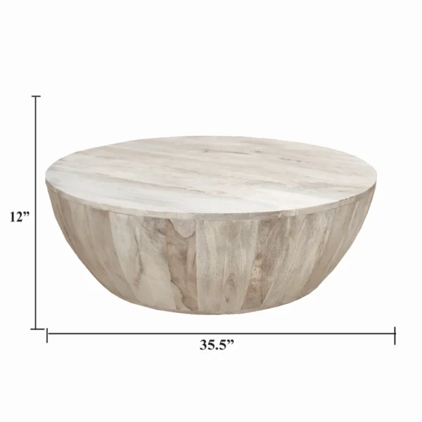 UPT-32181_6 Arthur 35.5 Inch Round Mango Wood Coffee Table, Subtle Grains, Distressed White