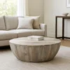 UPT-32181_7 (1) Arthur 35.5 Inch Round Mango Wood Coffee Table, Subtle Grains, Distressed White