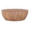 Arthur Drum Shape Wooden 35.5 Inch Coffee Table with Plank Design Base, Distressed Brown