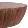 Arthur Handcarved 48 Inch Drum Shape Round Top Mango Wood Distressed Wooden Coffee Table, Brown