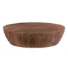 Arthur Handcarved 48 Inch Drum Shape Round Top Mango Wood Distressed Wooden Coffee Table, Brown
