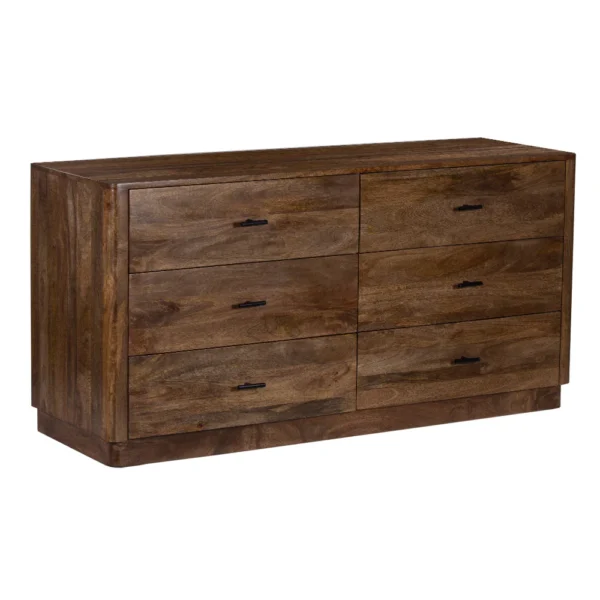 Tao 6 Drawers Dresser, Mango Wood, Walnut Finish, 60"