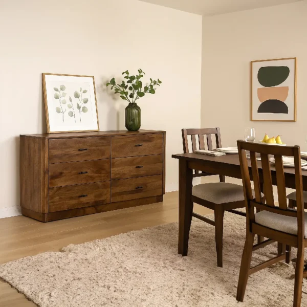 Tao 6 Drawers Dresser, Mango Wood, Walnut Finish, 60"