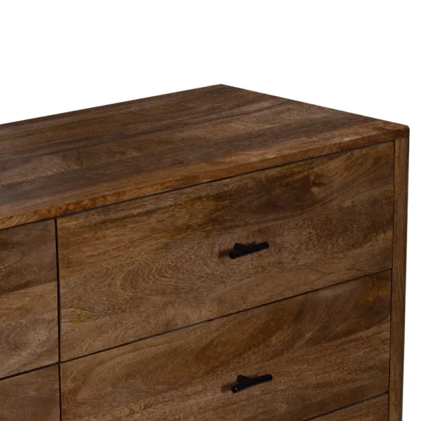Tao 6 Drawers Dresser, Mango Wood, Walnut Finish, 60"