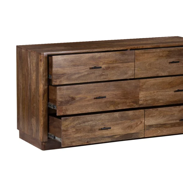 Tao 6 Drawers Dresser, Mango Wood, Walnut Finish, 60"