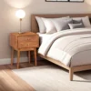 Nali Bedside Nightstand Table, 2 Drawers, Natural Brown Mango Wood, Brass Knobs