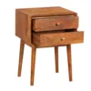 Nali Bedside Nightstand Table, 2 Drawers, Natural Brown Mango Wood, Brass Knobs
