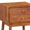 Nali Bedside Nightstand Table, 2 Drawers, Natural Brown Mango Wood, Brass Knobs
