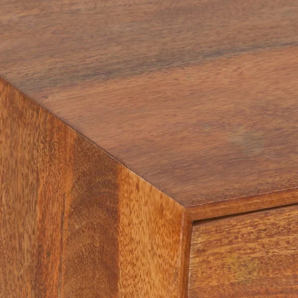 Nali Bedside Nightstand Table, 2 Drawers, Natural Brown Mango Wood, Brass Knobs