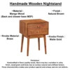 Nali Bedside Nightstand Table, 2 Drawers, Natural Brown Mango Wood, Brass Knobs