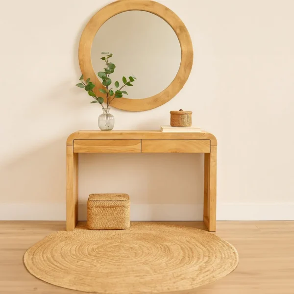 Arlow Console Table | 43" Wide Top | Handcrafted Natural Brown Acacia Wood | Dual Drawer Storage