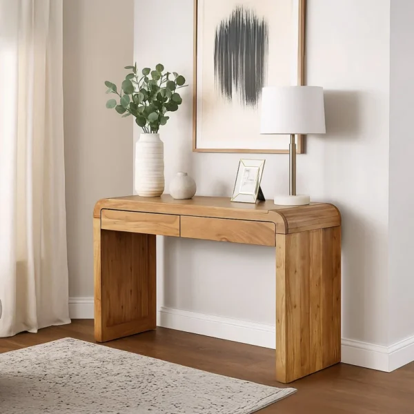 Arlow Console Table | 43" Wide Top | Handcrafted Natural Brown Acacia Wood | Dual Drawer Storage