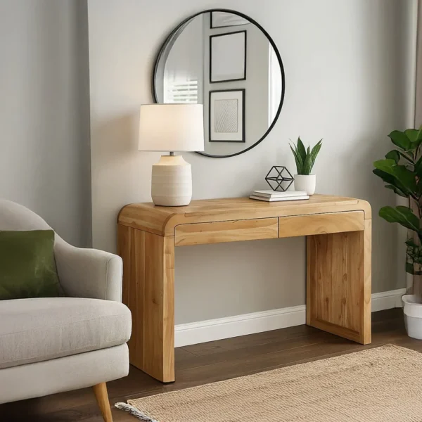 Arlow Console Table | 43" Wide Top | Handcrafted Natural Brown Acacia Wood | Dual Drawer Storage