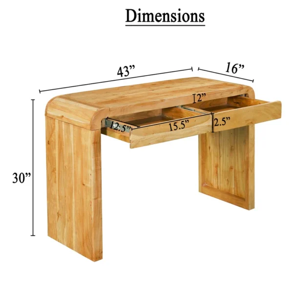 Arlow Console Table | 43" Wide Top | Handcrafted Natural Brown Acacia Wood | Dual Drawer Storage