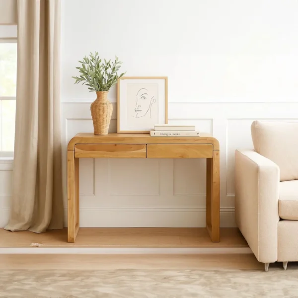 Arlow Console Table | 43" Wide Top | Handcrafted Natural Brown Acacia Wood | Dual Drawer Storage
