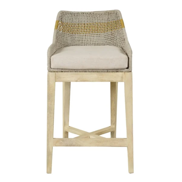 Avira 30 Inch Set of 2 Barstool Chairs | Handcrafted Mango Wood | Cotton Rope Weaving | Beige Cushion