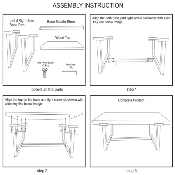 Marlon 48" Coffee Table | Handmade Aluminum Cast Black Frame | Natural Brown Solid Mango Wood Top