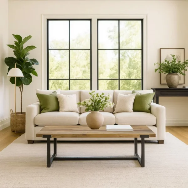 Marlon 48" Coffee Table | Handmade Aluminum Cast Black Frame | Natural Brown Solid Mango Wood Top