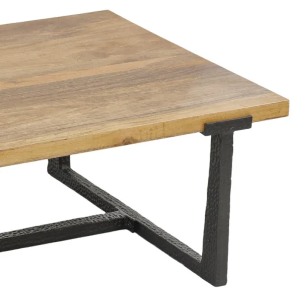 Marlon 48" Coffee Table | Handmade Aluminum Cast Black Frame | Natural Brown Solid Mango Wood Top
