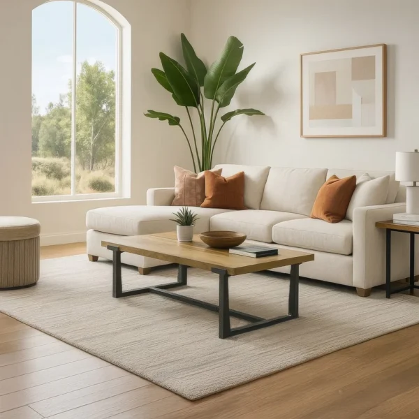 Marlon 48" Coffee Table | Handmade Aluminum Cast Black Frame | Natural Brown Solid Mango Wood Top