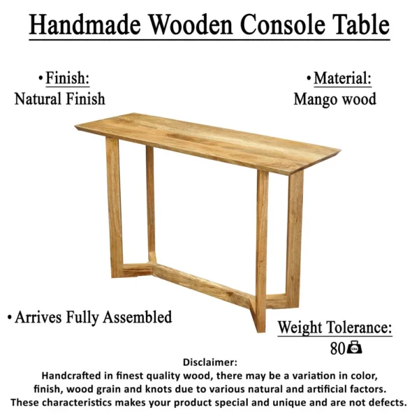 UPT-332347_6 Nina Console Table | 48" Rectangular Top | Open Frame with Trestle Base | Natural Brown Mango Wood