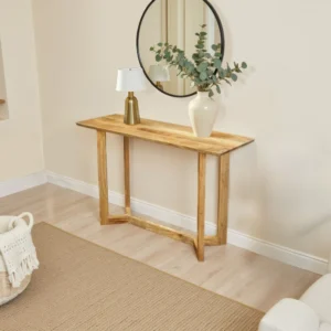 UPT-332347_9 Nina Console Table | 48" Rectangular Top | Open Frame with Trestle Base | Natural Brown Mango Wood