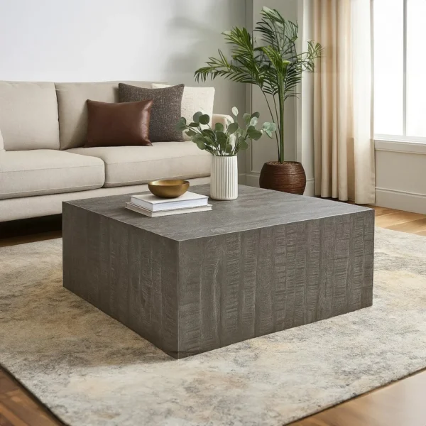 UPT-332351_9_63566967-62ce-4746-abad-f32b037e751b Rydan Coffee Table | 33 Inch Square Block Top | Sandblasted Gray Mango Wood