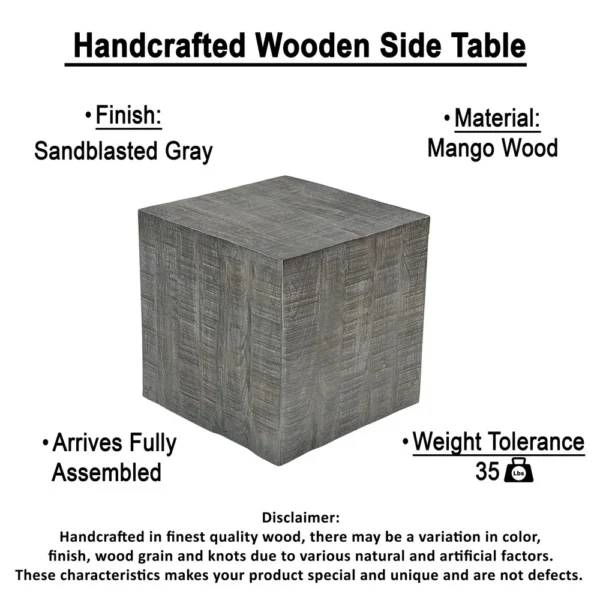 UPT-332352_5_225c59b1-b0f9-4f71-8454-024091102cd2 Rydan Side End Table | 19 Inch Square Block Top | Sandblasted Gray Mango Wood