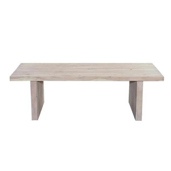 Nira Coffee Table | 48 Inch Rectangular Top | Handcrafted Washed White Acacia Wood | Panel Leg Base