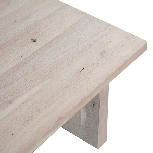 Nira Coffee Table | 48 Inch Rectangular Top | Handcrafted Washed White Acacia Wood | Panel Leg Base