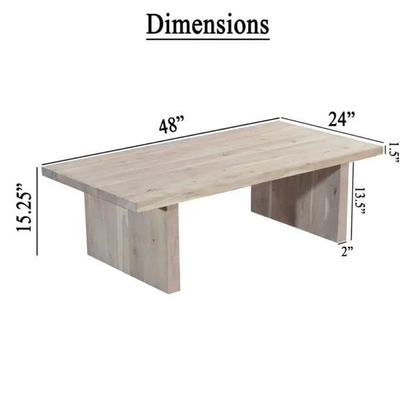 Nira Coffee Table | 48 Inch Rectangular Top | Handcrafted Washed White Acacia Wood | Panel Leg Base