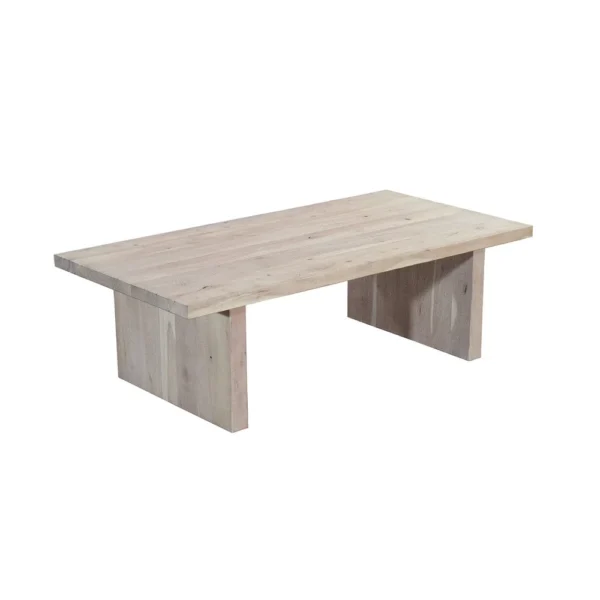 Nira Coffee Table | 48 Inch Rectangular Top | Handcrafted Washed White Acacia Wood | Panel Leg Base