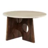 Kali Coffee Table | 27" Natural Round Marble Tabletop | Dark Brown Mango Wood Sculptural Base