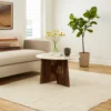 Kali Coffee Table | 27" Natural Round Marble Tabletop | Dark Brown Mango Wood Sculptural Base