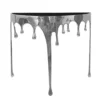 Capri Sofa Console Table | 36.25" Half Moon Glass Top | Melting Drip Design | Aluminum Cast | Silver