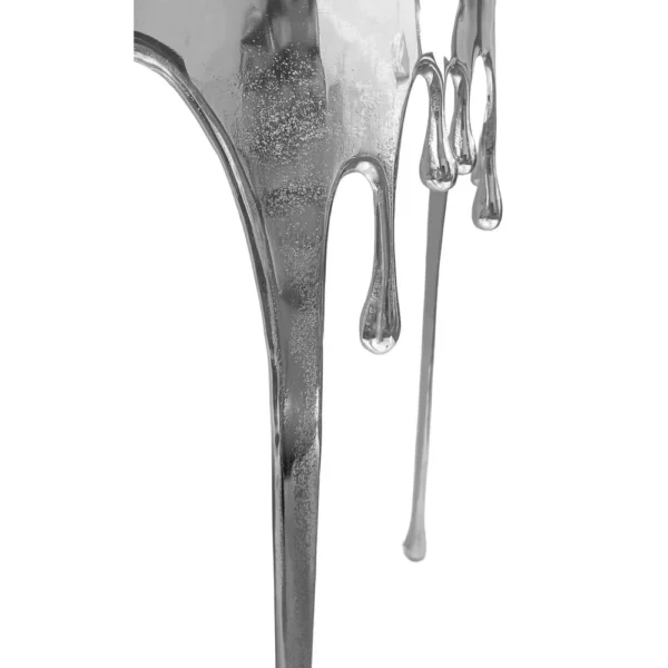 Capri Sofa Console Table | 36.25" Half Moon Glass Top | Melting Drip Design | Aluminum Cast | Silver