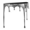 Capri Sofa Console Table | 36.25" Half Moon Glass Top | Melting Drip Design | Aluminum Cast | Silver