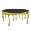 Capri Coffee Table | 36 Inch Round Glass Top | Melting Drip Design | Antique Gold