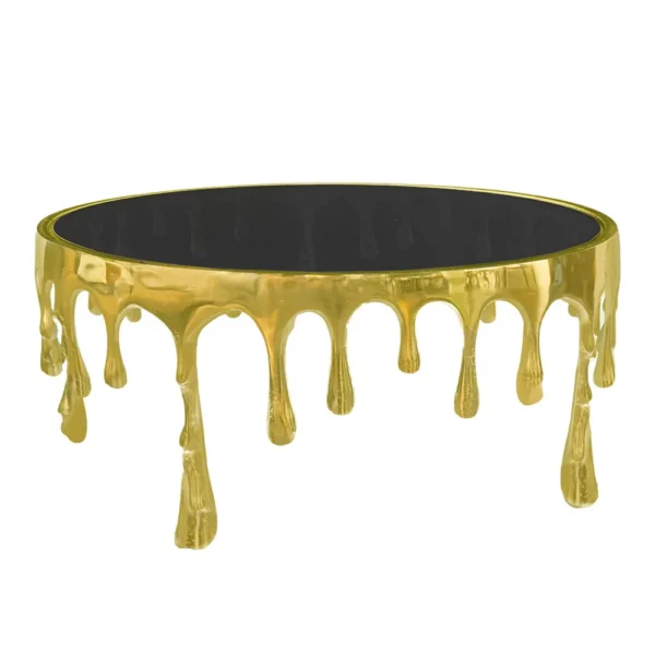 Capri Coffee Table | 36 Inch Round Glass Top | Melting Drip Design | Antique Gold