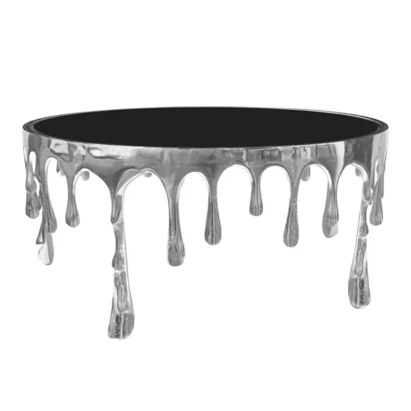 UPT-332450 Capri Coffee Table | 36 Inch Round Glass Top | Melting Drip Design | Silver