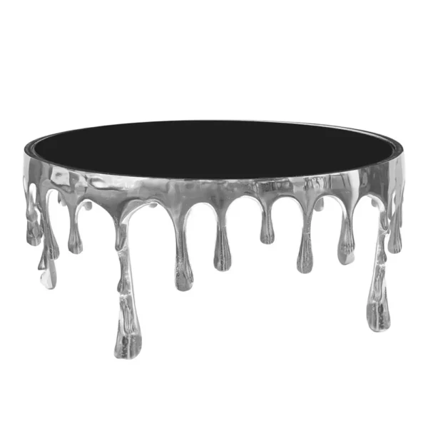 UPT-332450_1 Capri Coffee Table | 36 Inch Round Glass Top | Melting Drip Design | Silver
