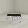 UPT-332450_7 Capri Coffee Table | 36 Inch Round Glass Top | Melting Drip Design | Silver