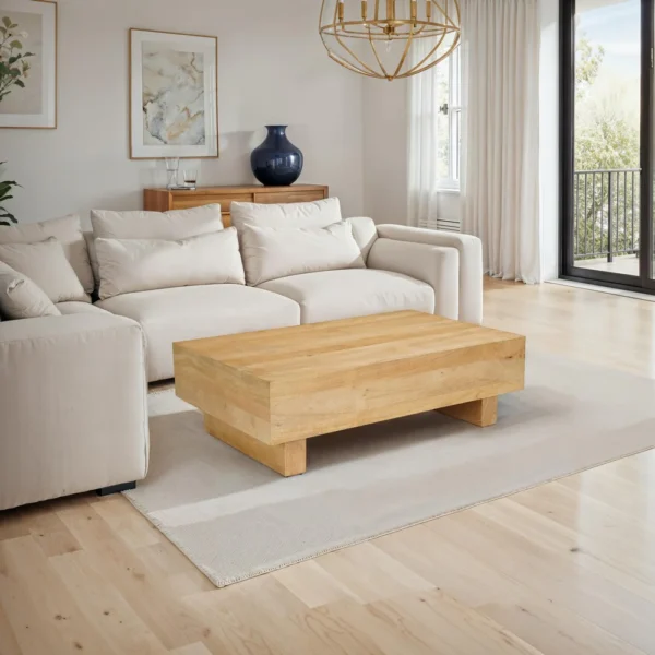 Elias Coffee Table | 42" Rectangular Top | Sandblasted Natural Brown Mango Wood | Wood Sustainably Harvested