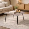 Taro Coffee Table | 24 Inch Square Taupe Brown Real Marble Top | Black Metal Legs