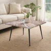 Taro Coffee Table | 24 Inch Square Taupe Brown Real Marble Top | Black Metal Legs