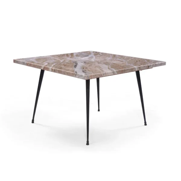 Taro Coffee Table | 24 Inch Square Taupe Brown Real Marble Top | Black Metal Legs