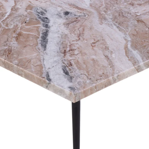 Taro Coffee Table | 24 Inch Square Taupe Brown Real Marble Top | Black Metal Legs